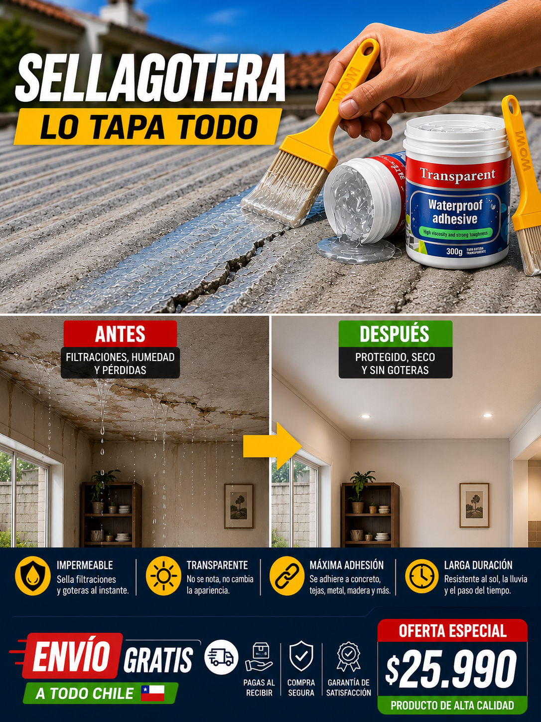 Pack Ahorro 3 En 1 Sellador De Goteras Transparente