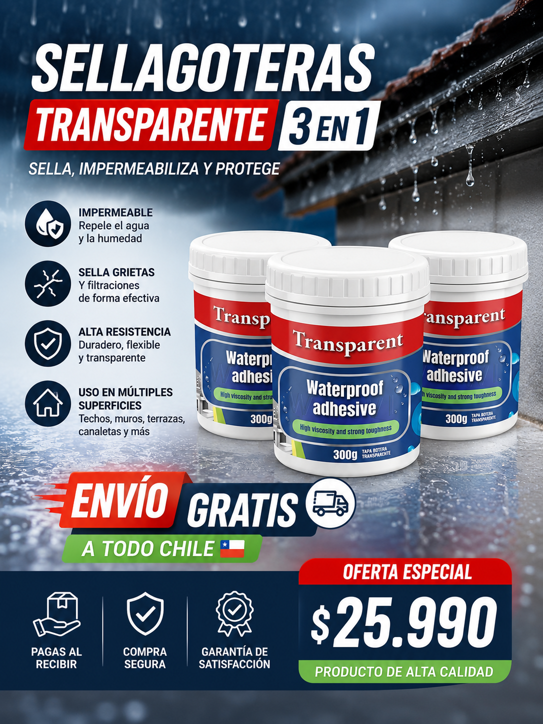 Pack Ahorro 3 En 1 Sellador De Goteras Transparente