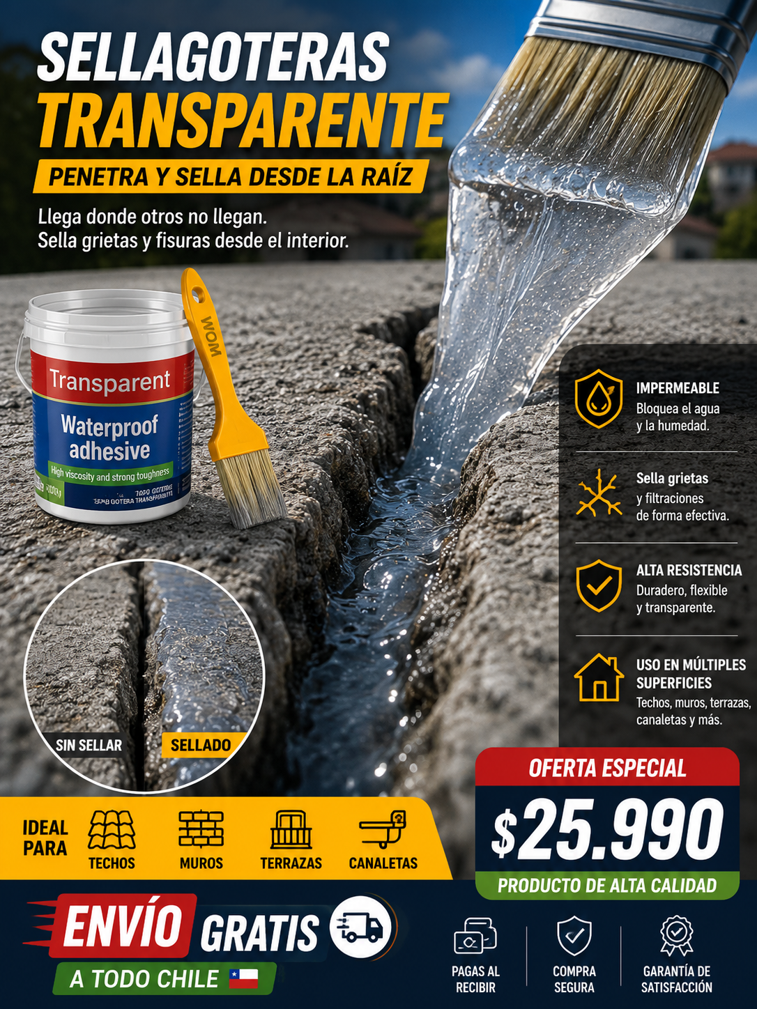 Pack Ahorro 3 En 1 Sellador De Goteras Transparente
